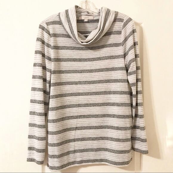 Loft Stripe Cowlneck lightweight Pullover Sweater - Picture 1 of 7